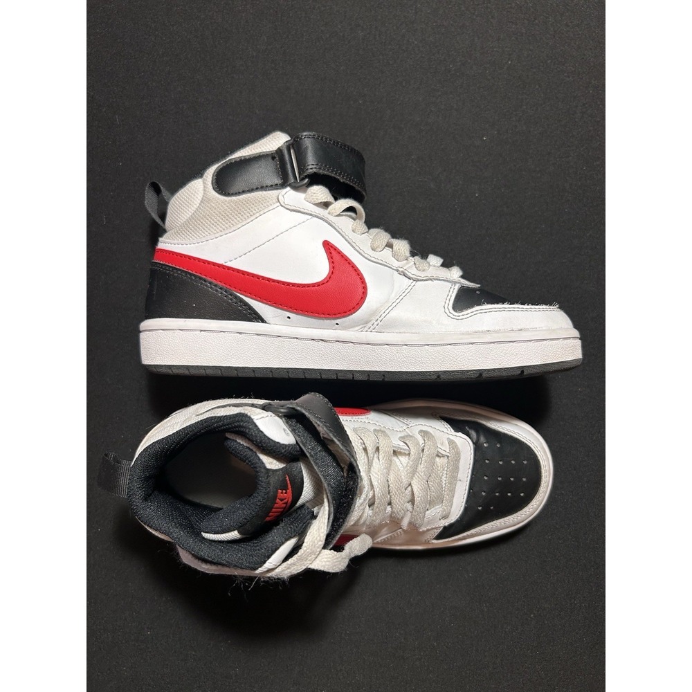 Nike Court Borough Mid 2 GS Sneakers High Top 4Y Boys White Black Red CD7782-110